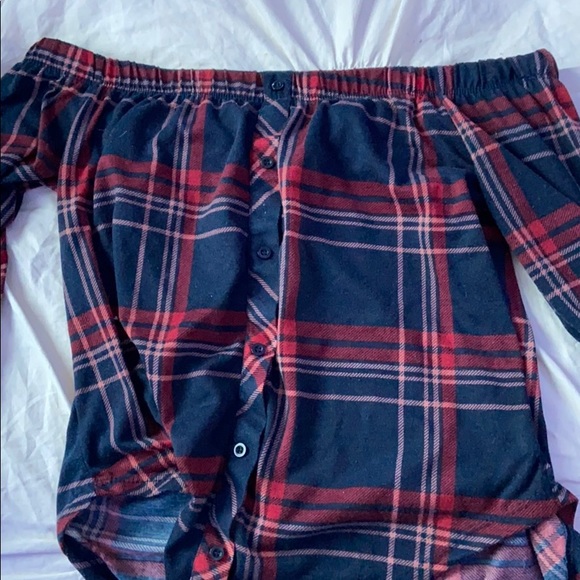Plaid Off The Shoulder Top size: M - Picture 2 of 3